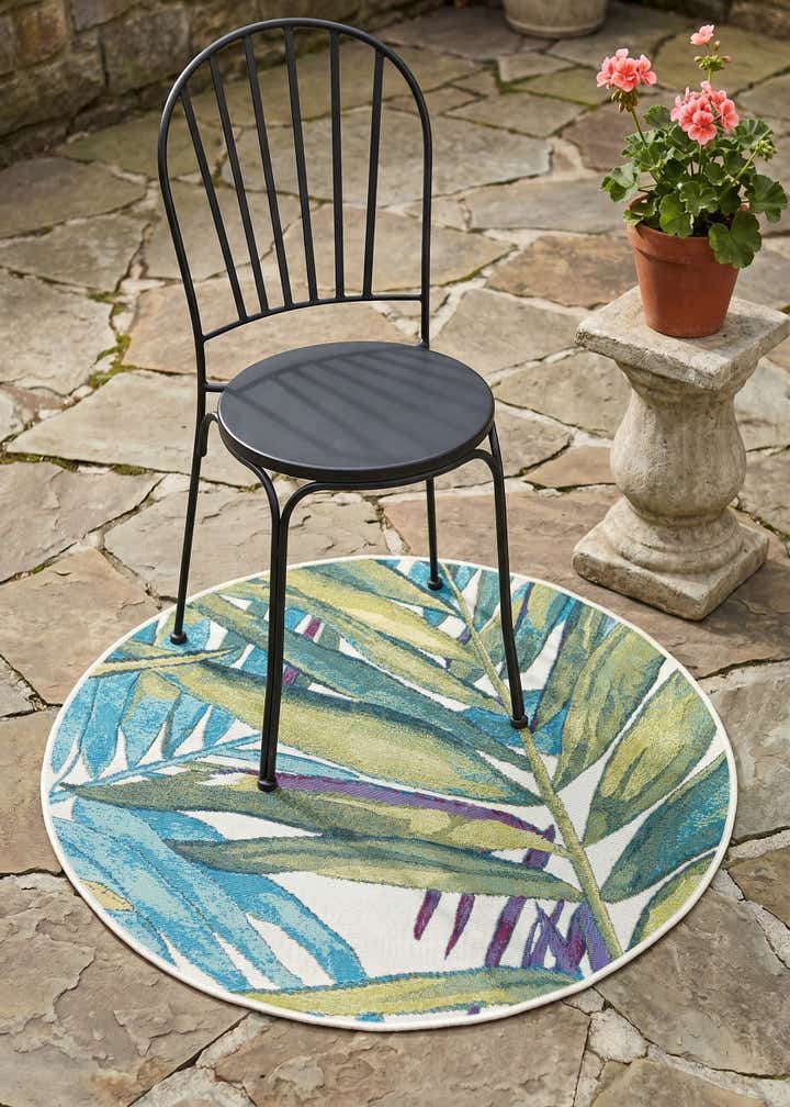 3' x 3' Easy-Clean Botanical Indoor / Outdoor Round Rug