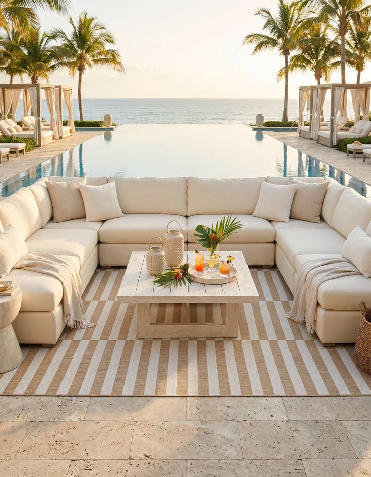 Detail image of 7' 10 x 10' Easy-Clean Striped Indoor / Outdoor Rug