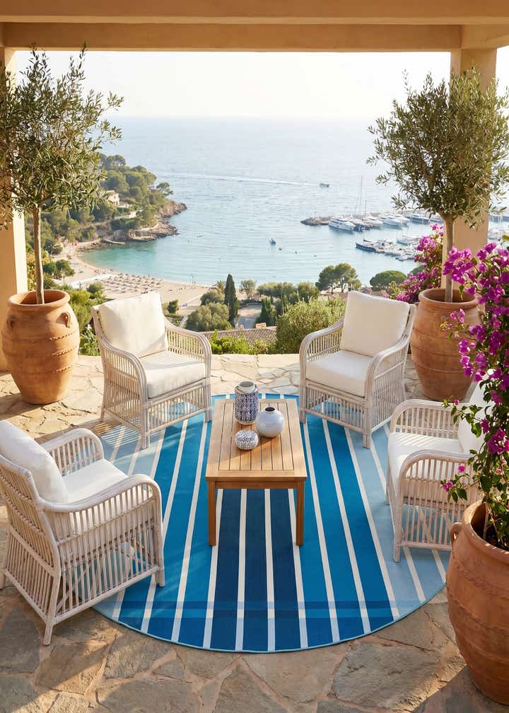 10' x 10' Easy-Clean Striped Indoor / Outdoor Round Rug