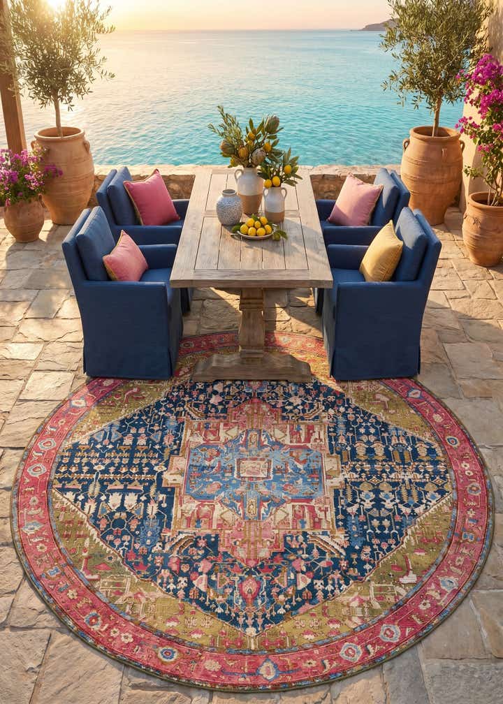 10' x 10' Easy-Clean Traditional Indoor / Outdoor Round Rug