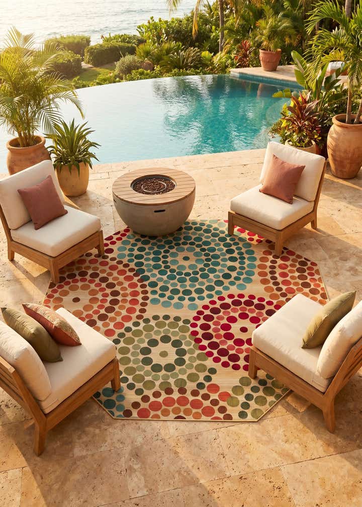 7' 10 x 7' 10 Easy-Clean Modern Indoor / Outdoor Octagon Rug