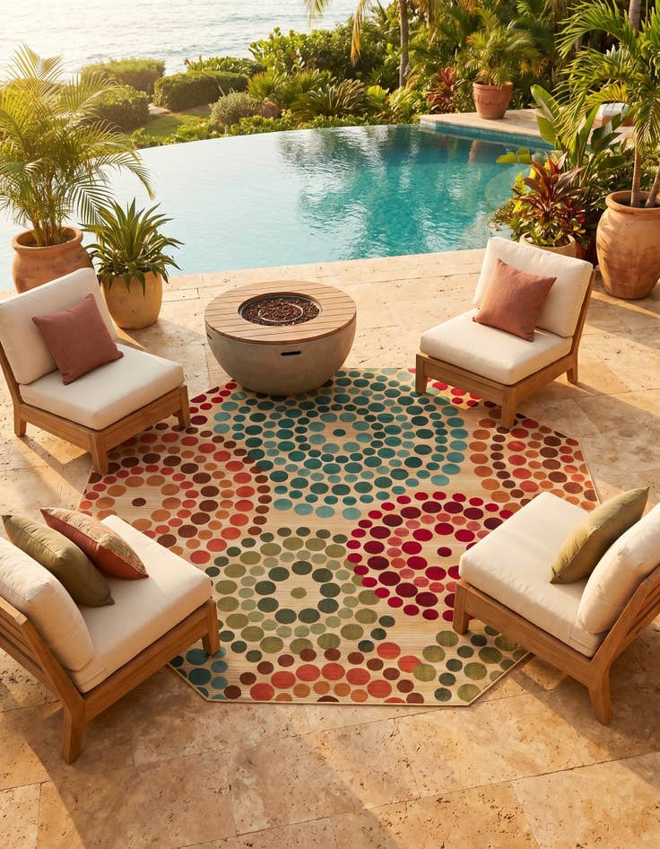 Detail image of 7' 10 x 7' 10 Easy-Clean Modern Indoor / Outdoor Octagon Rug