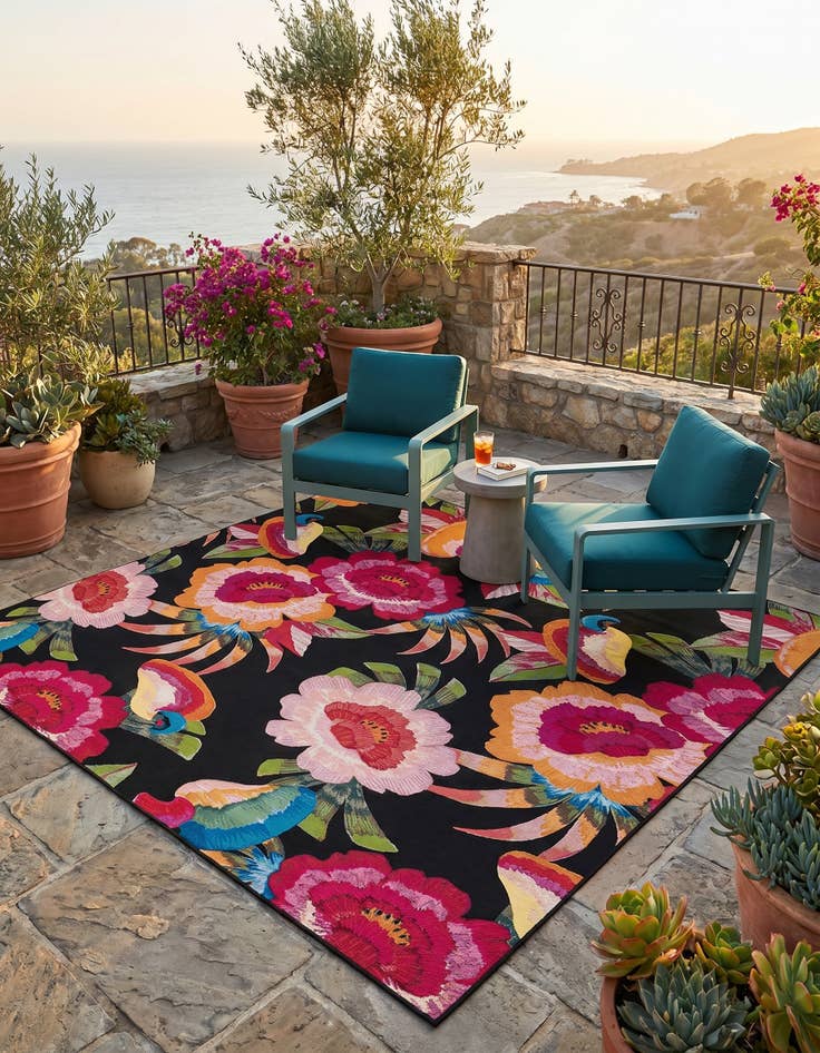 Detail image of 10' x 10' Easy-Clean Botanical Indoor / Outdoor Square Rug