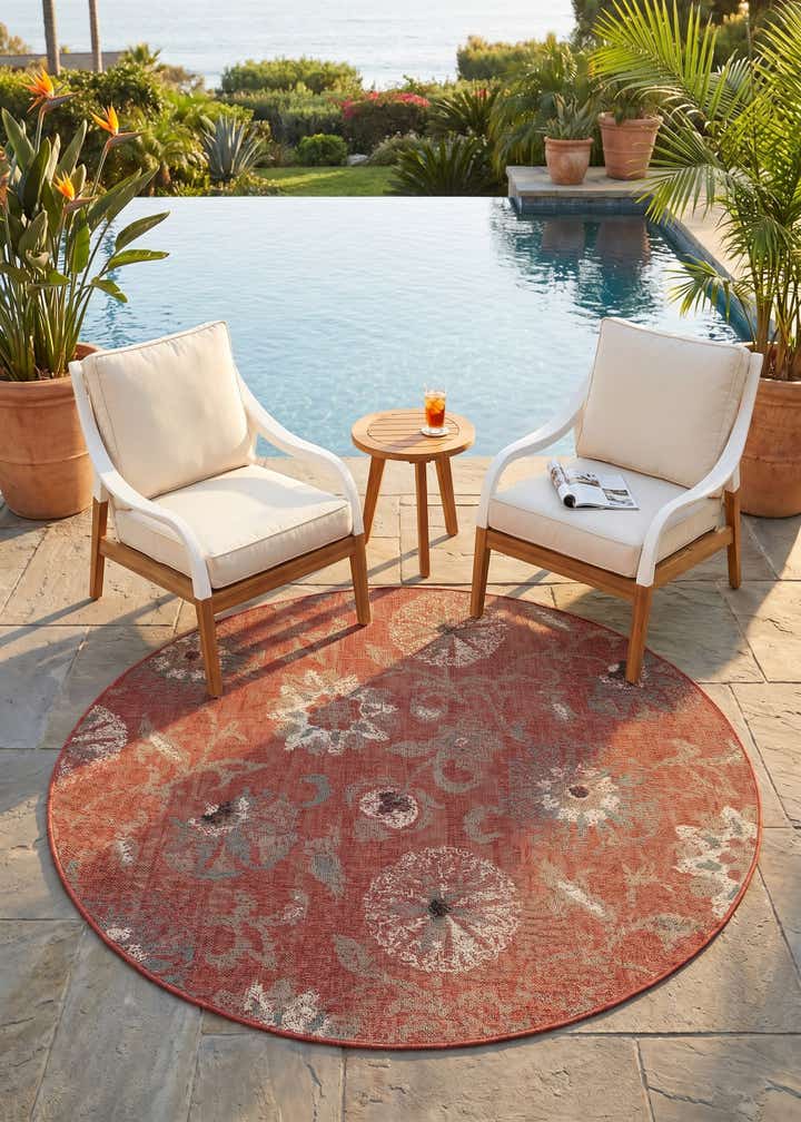 6' x 6' Easy-Clean Botanical Indoor / Outdoor Round Rug