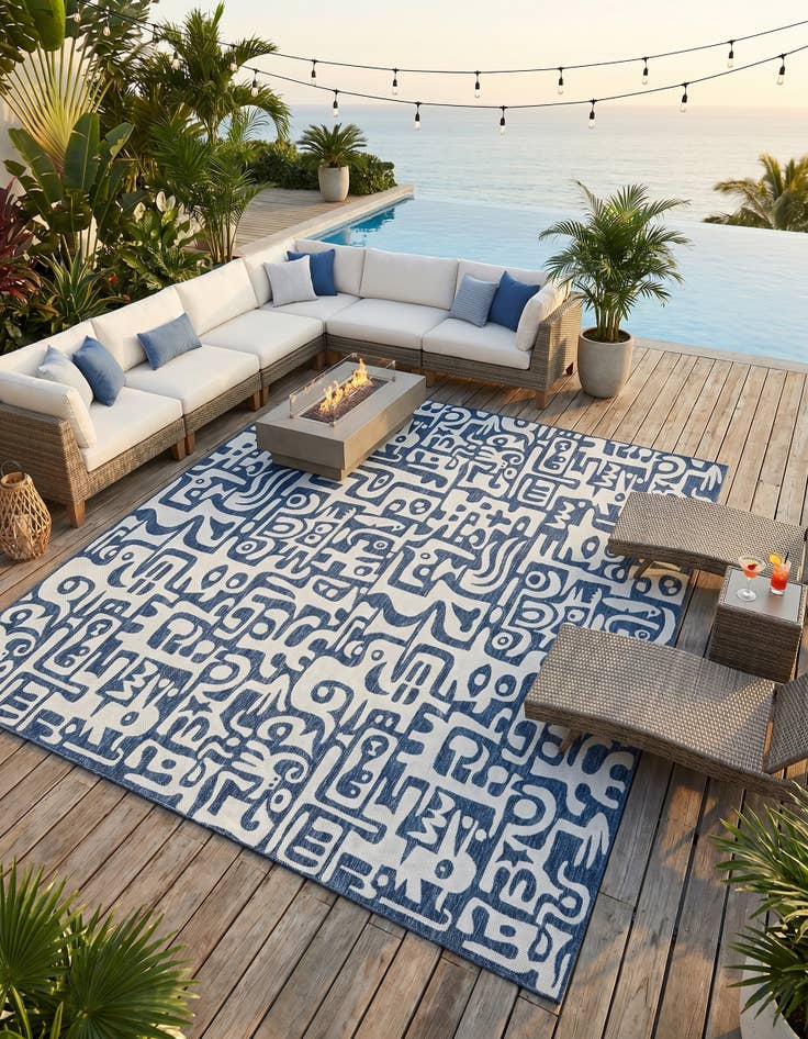 Detail image of 13' x 13' Easy-Clean Modern Indoor / Outdoor Square Rug