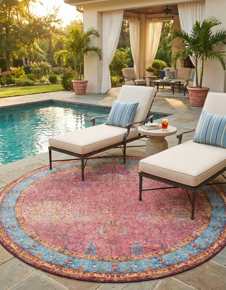 Detail image of 10' x 10' Easy-Clean Traditional Indoor / Outdoor Round Rug