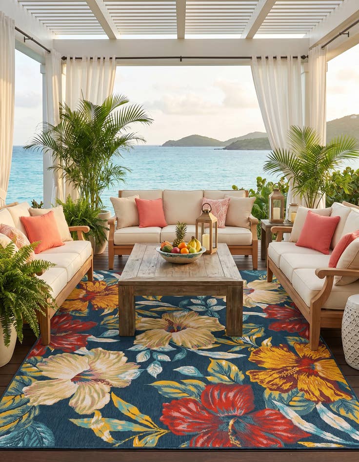 Detail image of 9' x 12' Easy-Clean Coastal Indoor / Outdoor Rug