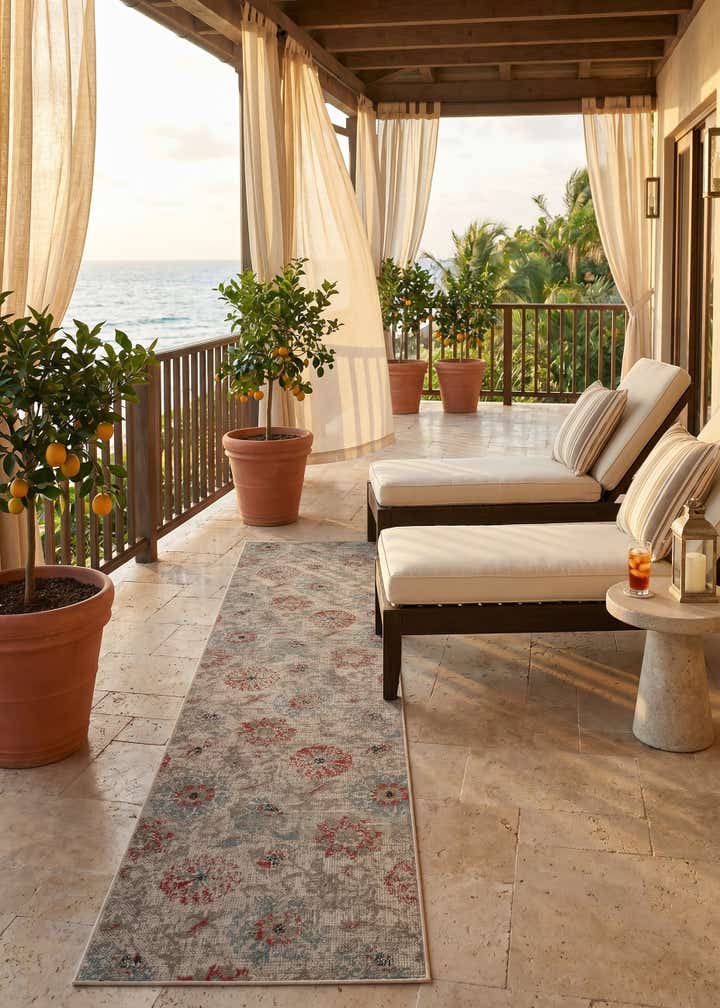2' 7 x 12' Easy-Clean Botanical Indoor / Outdoor Runner Rug