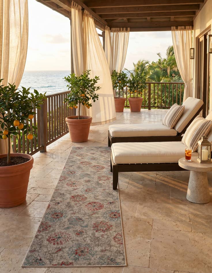 Detail image of 2' 7 x 12' Easy-Clean Botanical Indoor / Outdoor Runner Rug