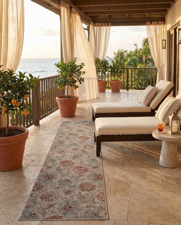 Detail image of 2' 7 x 12' Easy-Clean Botanical Indoor / Outdoor Runner Rug