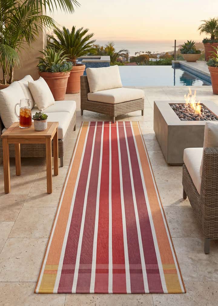 2' 7 x 10' Easy-Clean Striped Indoor / Outdoor Runner Rug