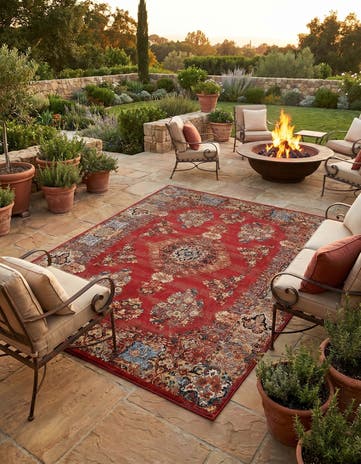 Antique Red Easy-Clean Traditional Indoor / Outdoor Rug