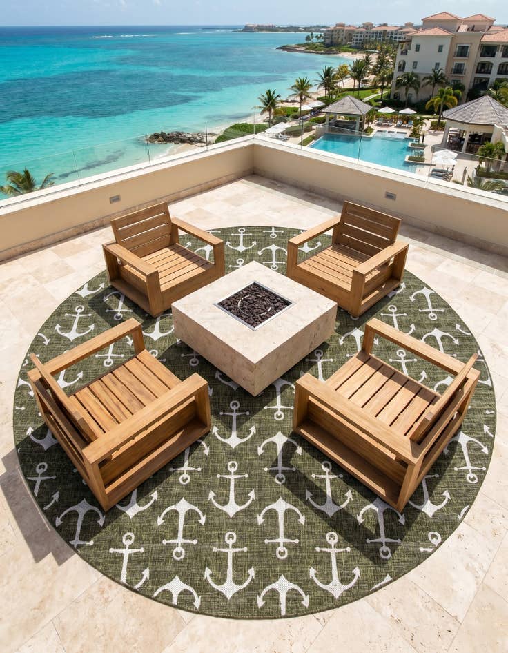 Detail image of 13' x 13' Easy-Clean Coastal Indoor / Outdoor Round Rug