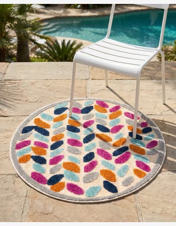 Beige Easy-Clean Aruba Indoor / Outdoor Round Rug