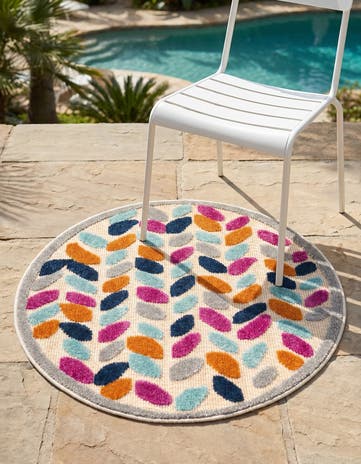 Beige Easy-Clean Aruba Indoor / Outdoor Round Rug
