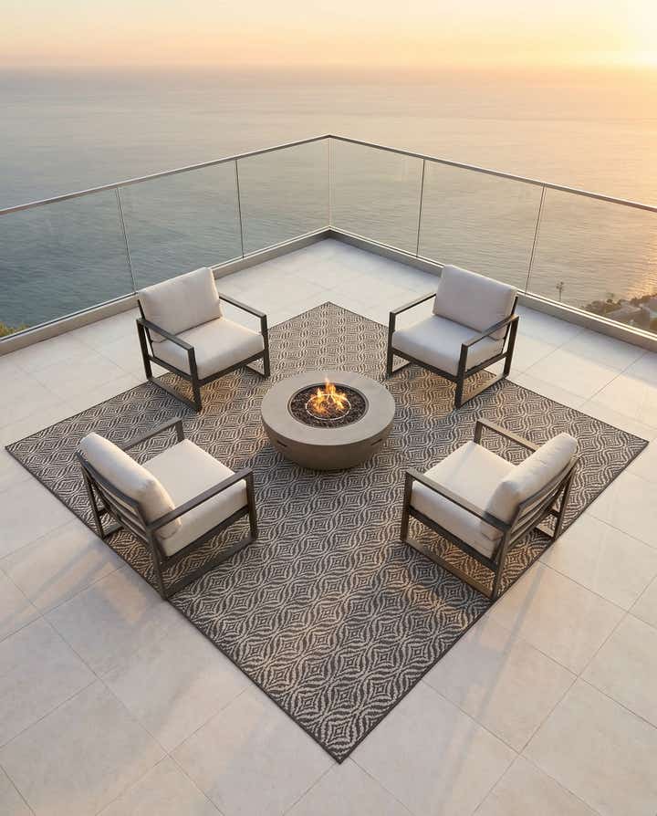 7' 10 x 7' 10 Easy-Clean Trellis Indoor / Outdoor Square Rug