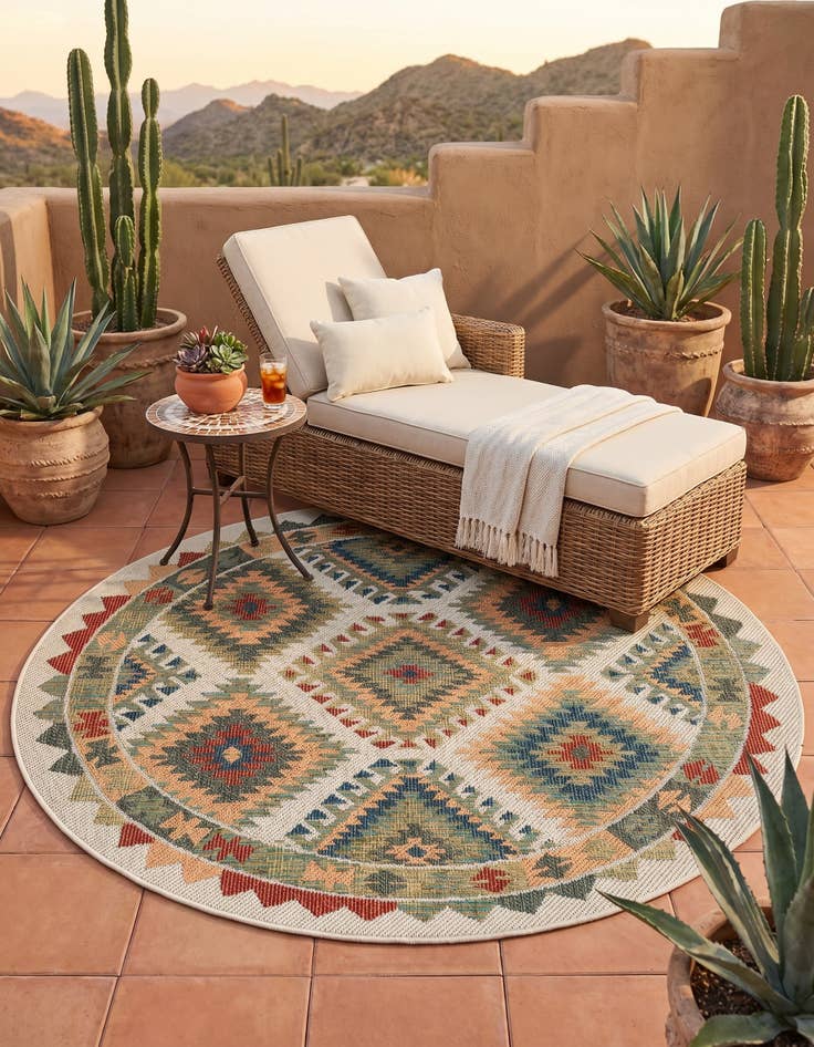 Detail image of 5' 3 x 5' 3 Easy-Clean Baja Indoor / Outdoor Round Rug