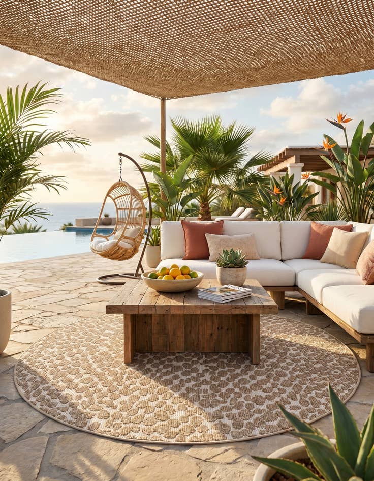 Detail image of 5' 3 x 5' 3 Easy-Clean Safari Indoor / Outdoor Round Rug