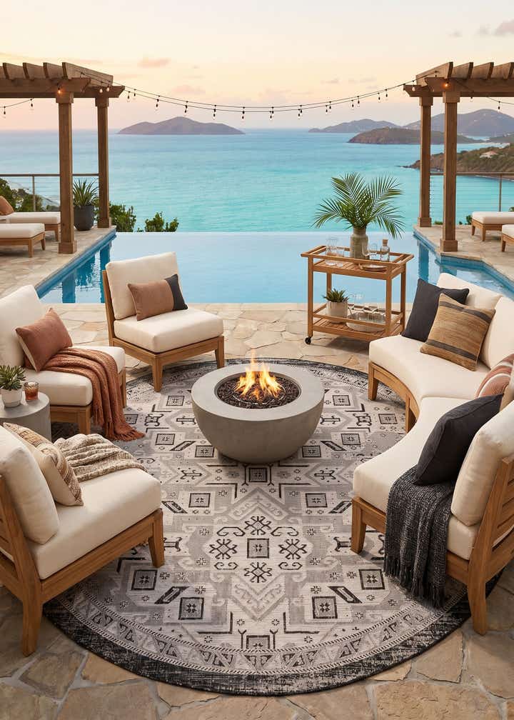10' x 10' Easy-Clean Aztec Indoor / Outdoor Round Rug