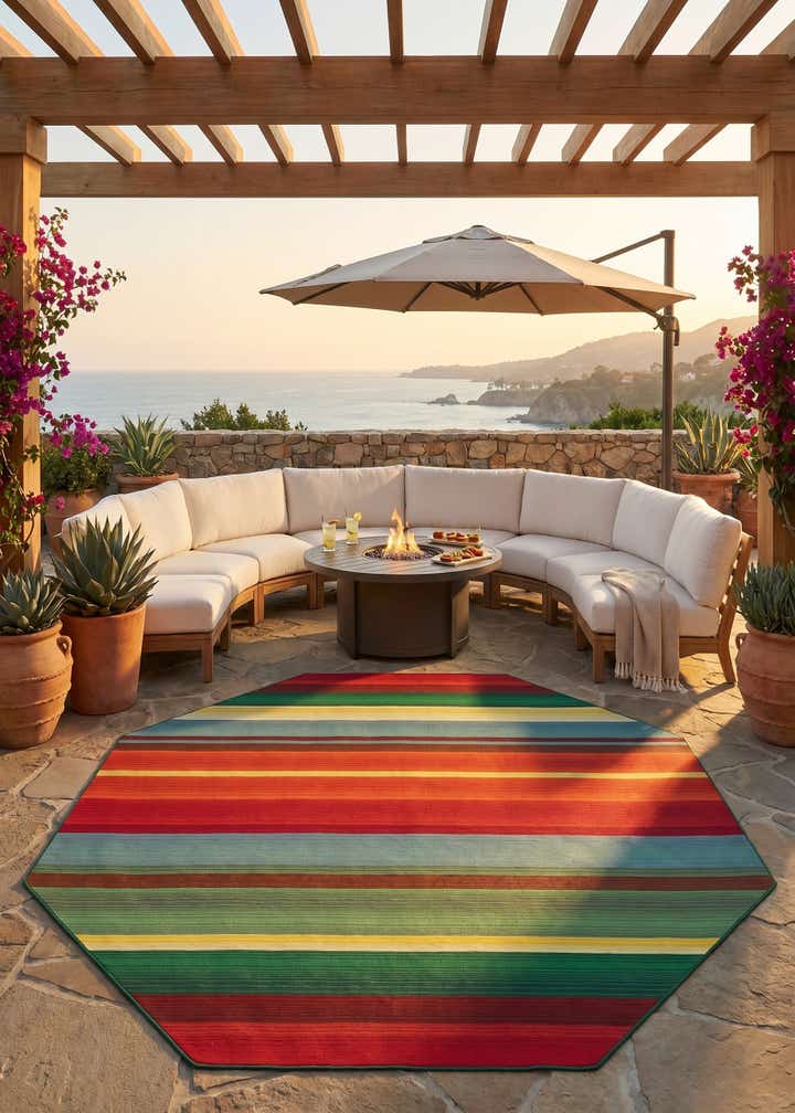 7' 10 x 7' 10 Easy-Clean Modern Indoor / Outdoor Octagon Rug