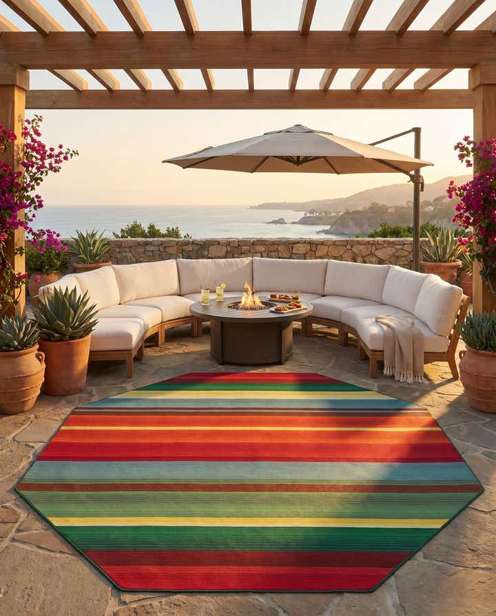 7' 10 x 7' 10 Easy-Clean Modern Indoor / Outdoor Octagon Rug