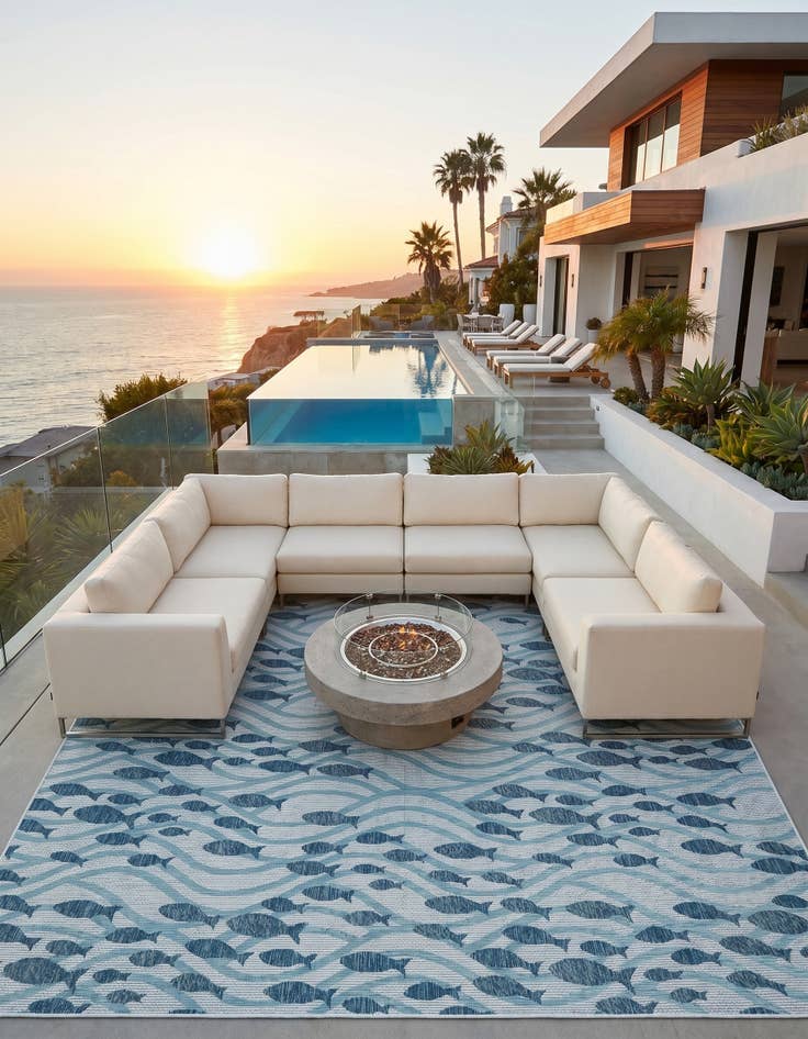 Detail image of 10' x 10' Easy-Clean Coastal Indoor / Outdoor Square Rug