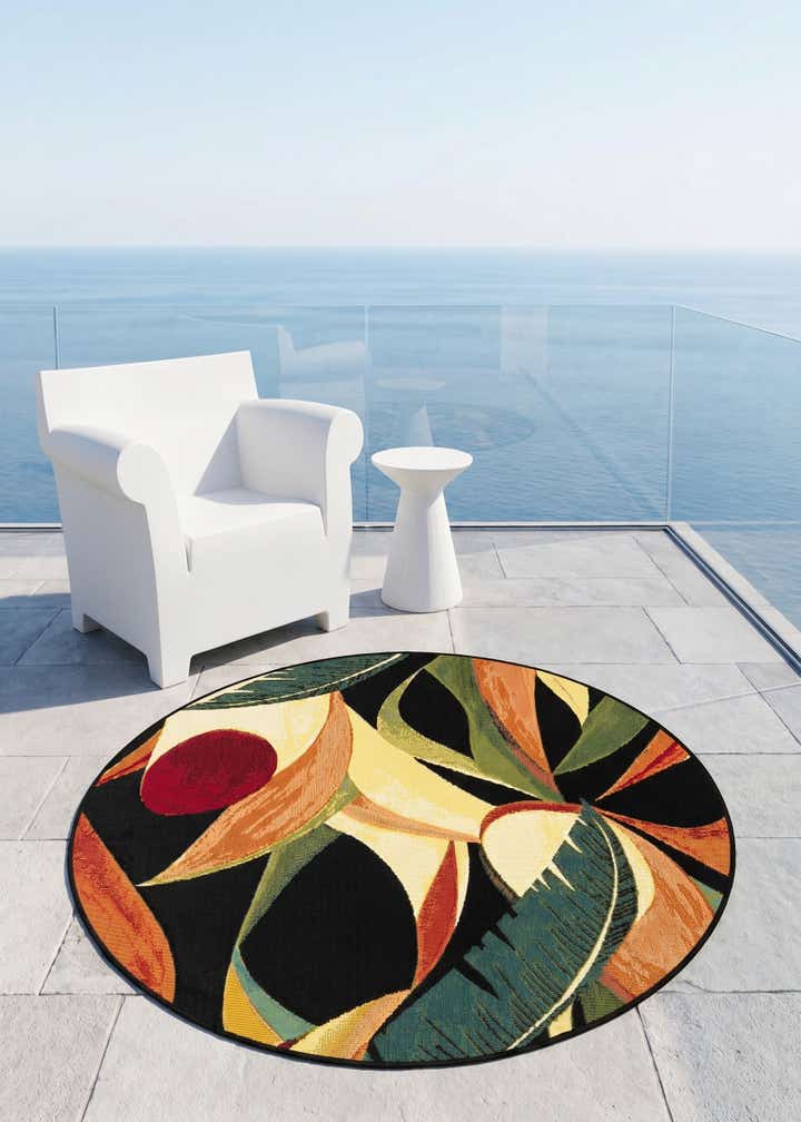 4' x 4' Easy-Clean Botanical Indoor / Outdoor Round Rug
