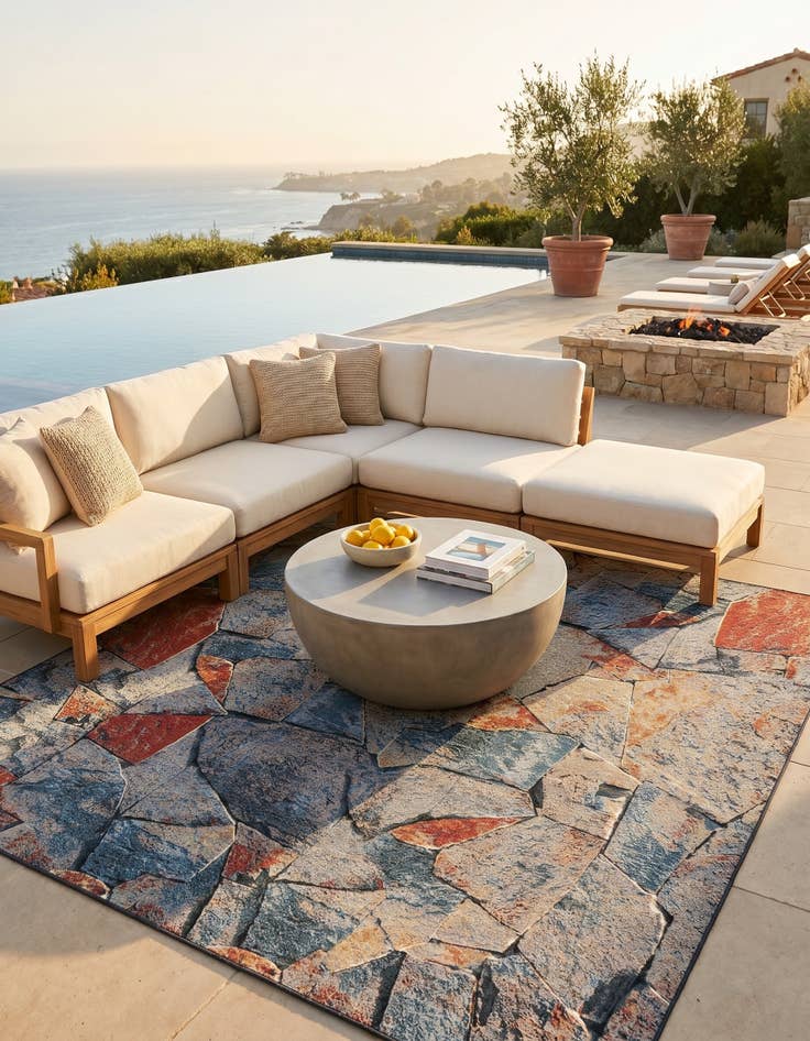 Detail image of 10' x 10' Easy-Clean Modern Indoor / Outdoor Square Rug