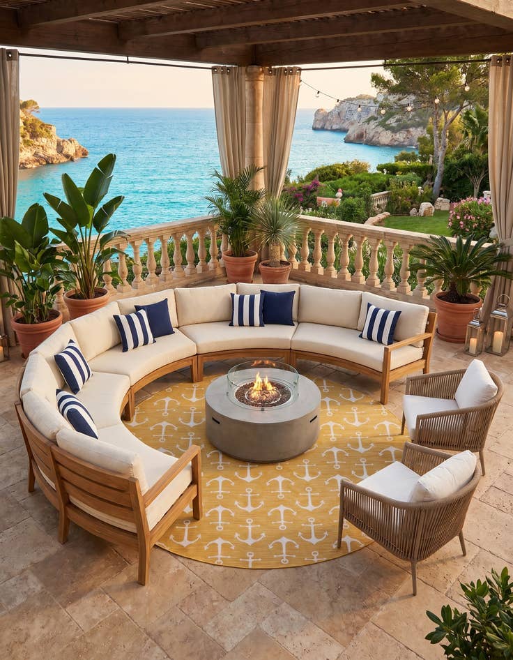 Detail image of 13' x 13' Easy-Clean Coastal Indoor / Outdoor Round Rug