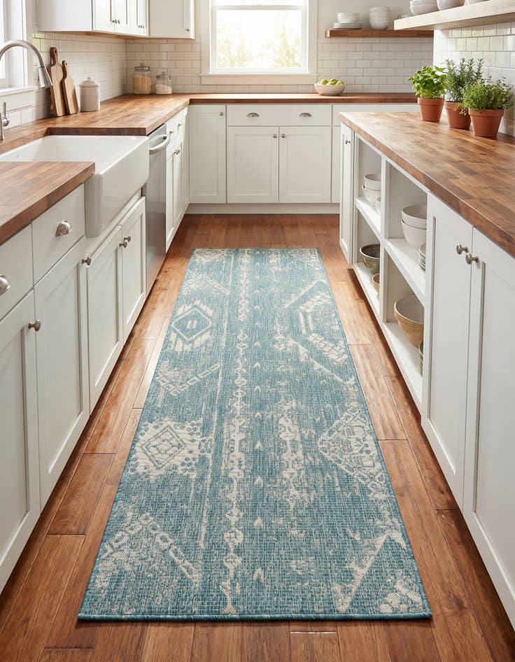 Detail image of 2' x 8' Easy-Clean Bohemian Indoor / Outdoor Runner Rug