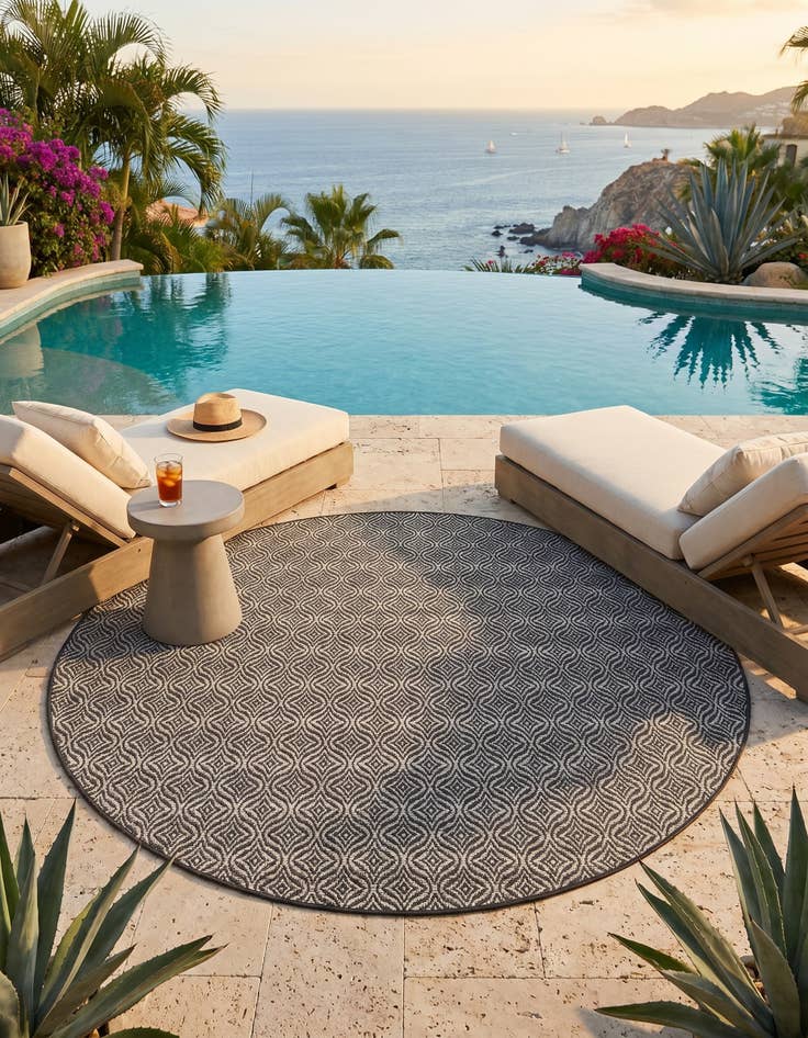 Detail image of 7' 10 x 7' 10 Easy-Clean Lattice Indoor / Outdoor Round Rug