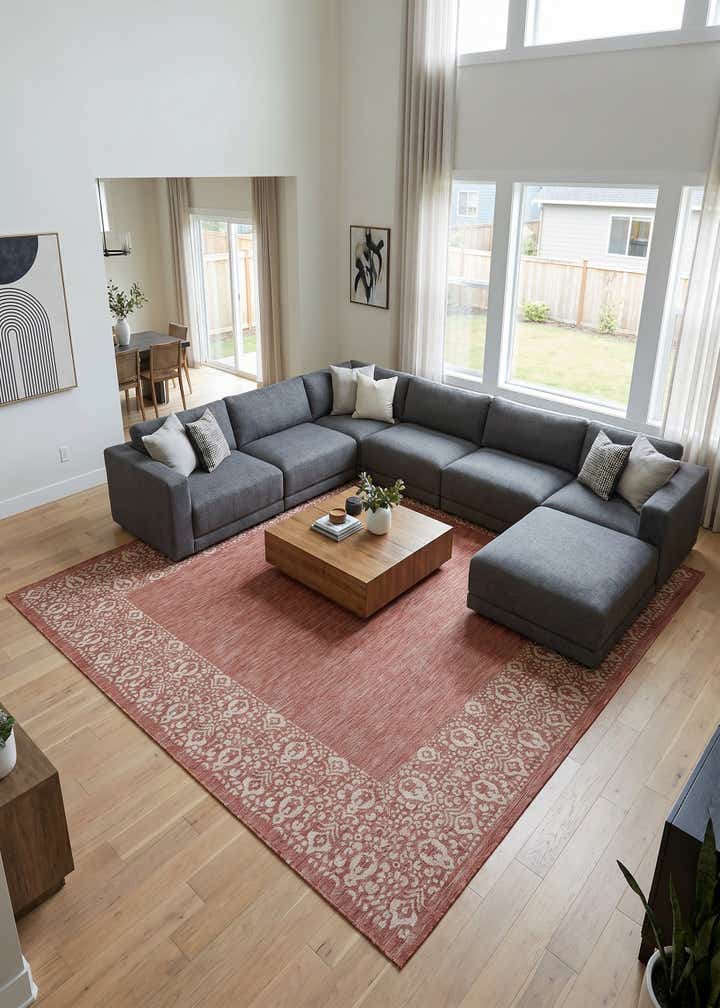 10' 8 x 10' 8 Easy-Clean Border Indoor / Outdoor Square Rug