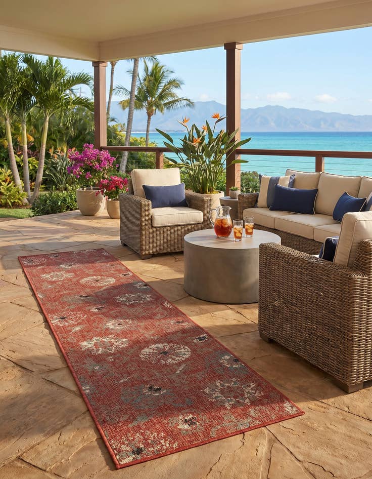 Detail image of 2' x 8' Easy-Clean Botanical Indoor / Outdoor Runner Rug