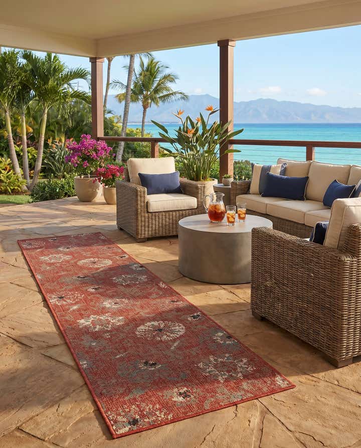 2' x 8' Easy-Clean Botanical Indoor / Outdoor Runner Rug