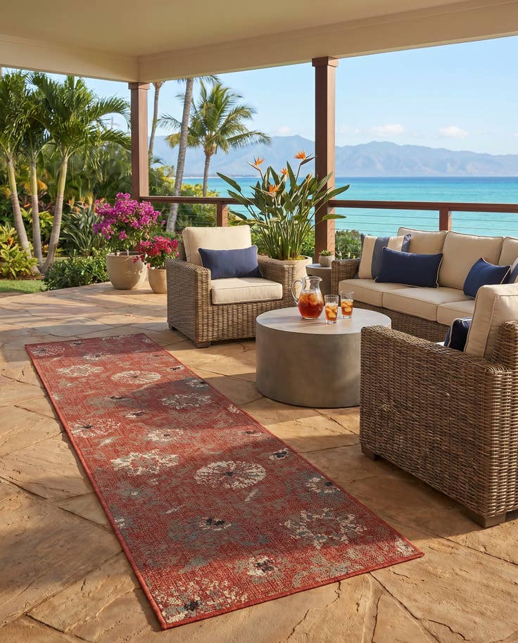 Detail image of 2' x 8' Easy-Clean Botanical Indoor / Outdoor Runner Rug
