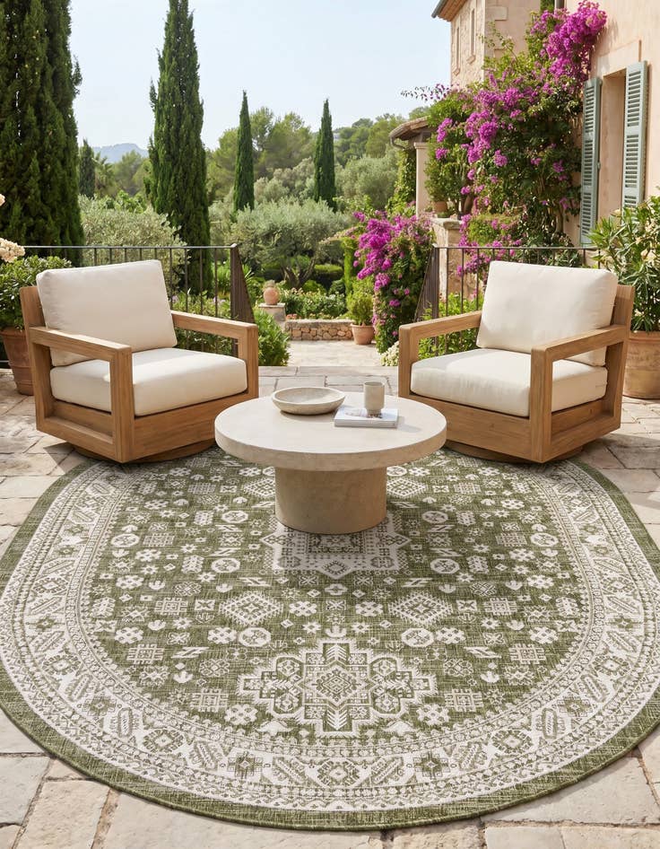 Detail image of 7' 10 x 10' Easy-Clean Aztec Indoor / Outdoor Oval Rug