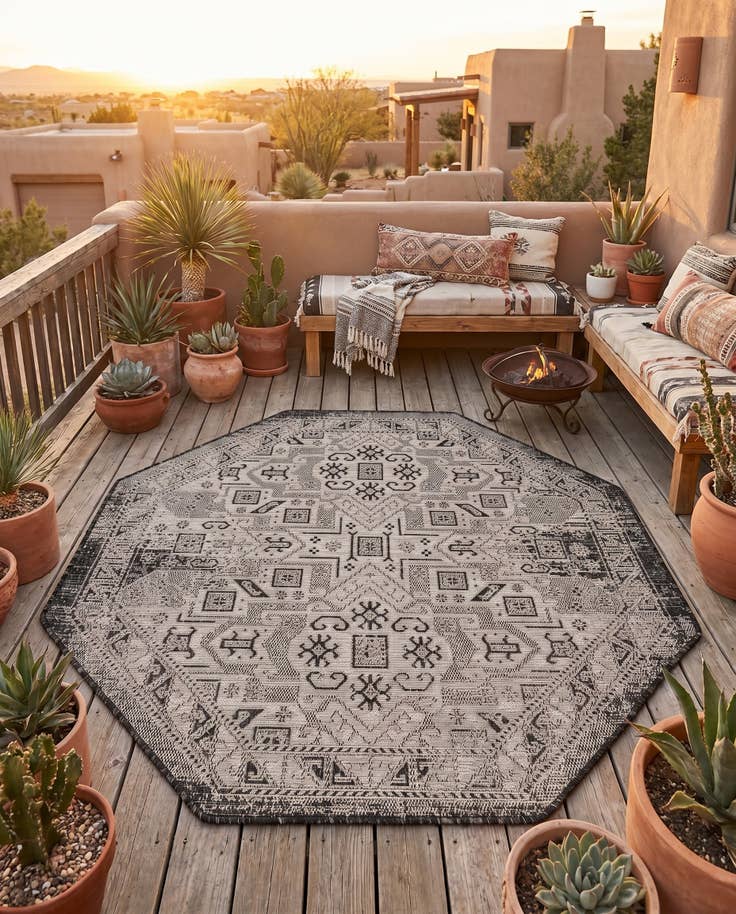 Detail image of 5' 3 x 5' 3 Easy-Clean Aztec Indoor / Outdoor Octagon Rug