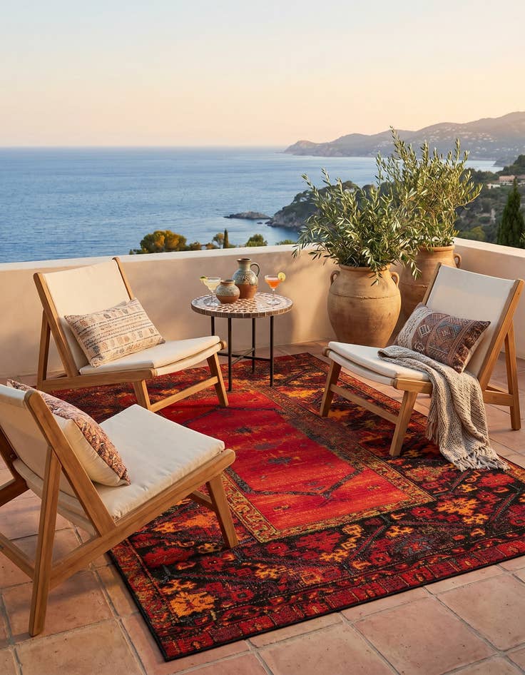 Detail image of 5' 3 x 8' Easy-Clean Tribal Indoor / Outdoor Rug