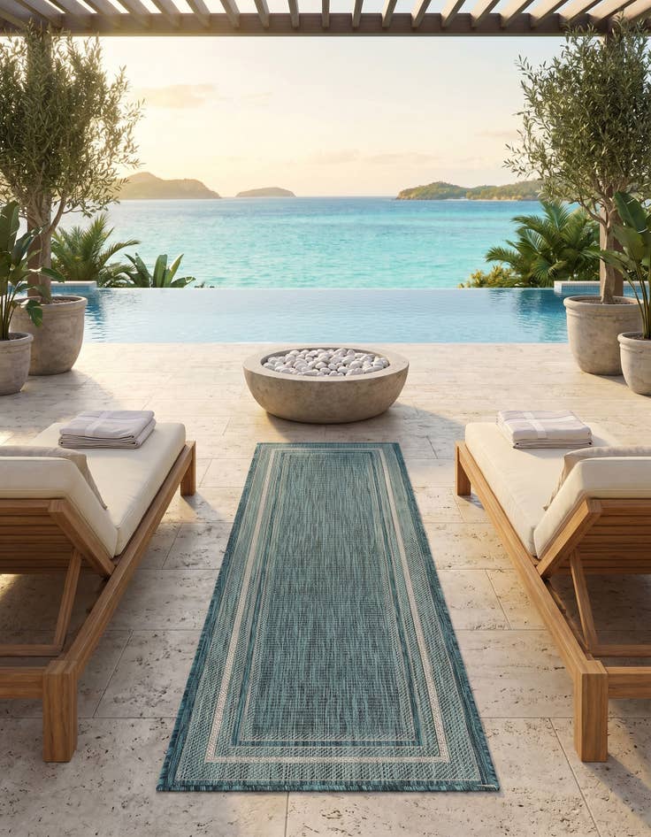Detail image of 2' x 6' Easy-Clean Border Indoor / Outdoor Runner Rug