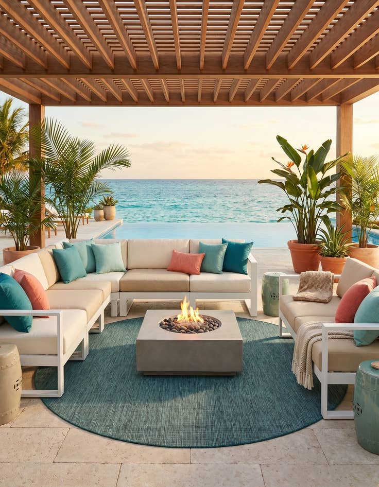 Detail image of 7' 10 x 7' 10 Easy-Clean Solid Indoor / Outdoor Round Rug