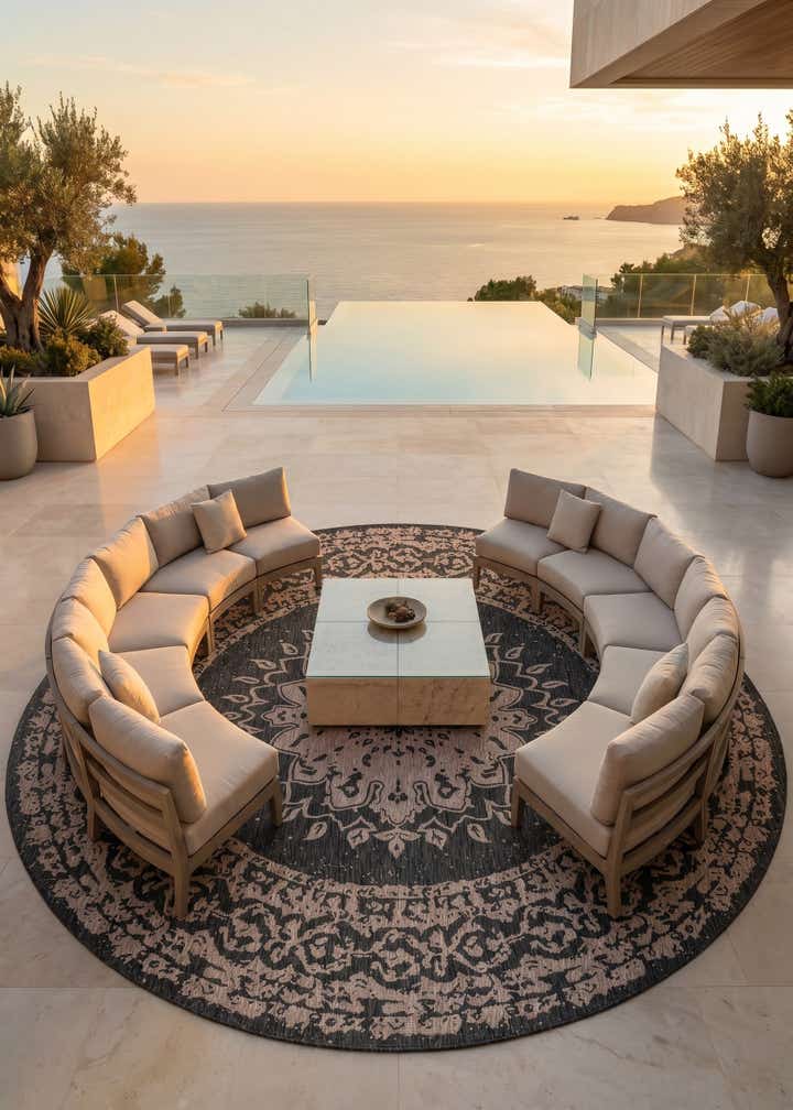 13' x 13' Easy-Clean Traditional Indoor / Outdoor Round Rug