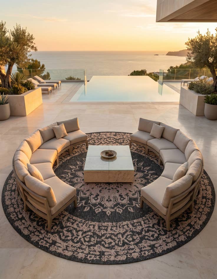 Detail image of 13' x 13' Easy-Clean Traditional Indoor / Outdoor Round Rug