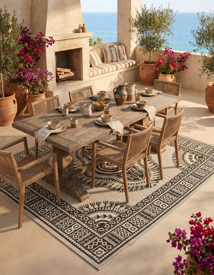 Detail image of 7' 10 x 7' 10 Easy-Clean Traditional Indoor / Outdoor Square Rug