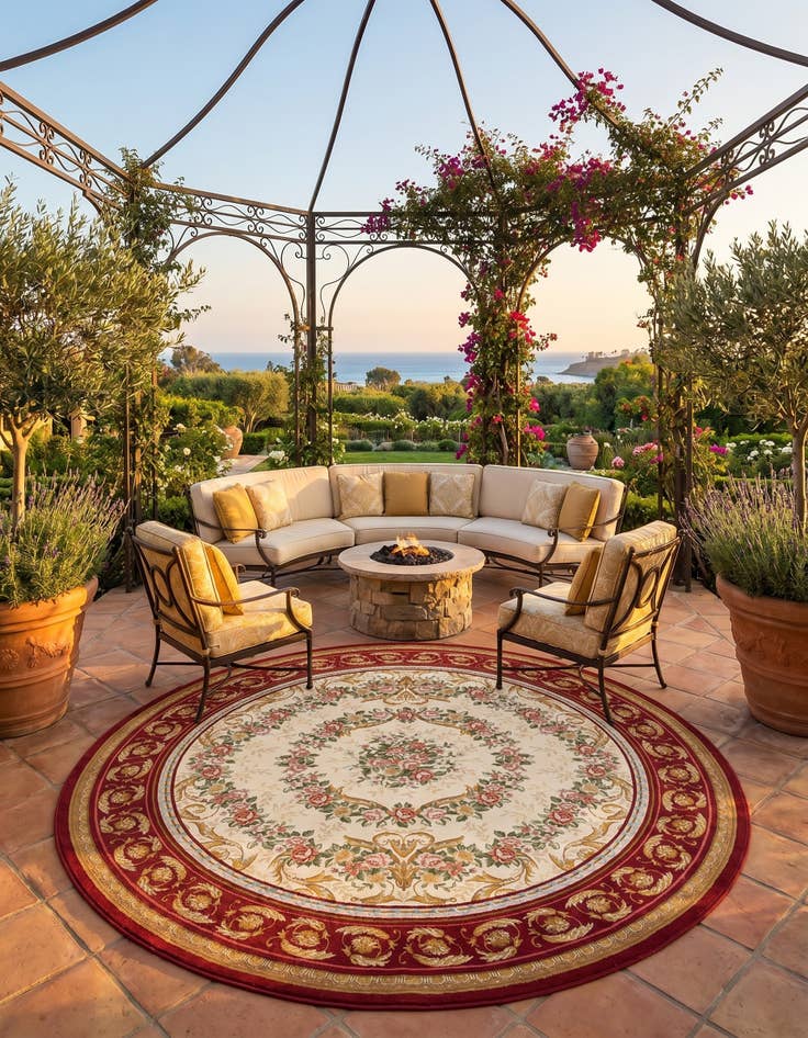Detail image of 7' 10 x 7' 10 Easy-Clean Traditional Indoor / Outdoor Round Rug