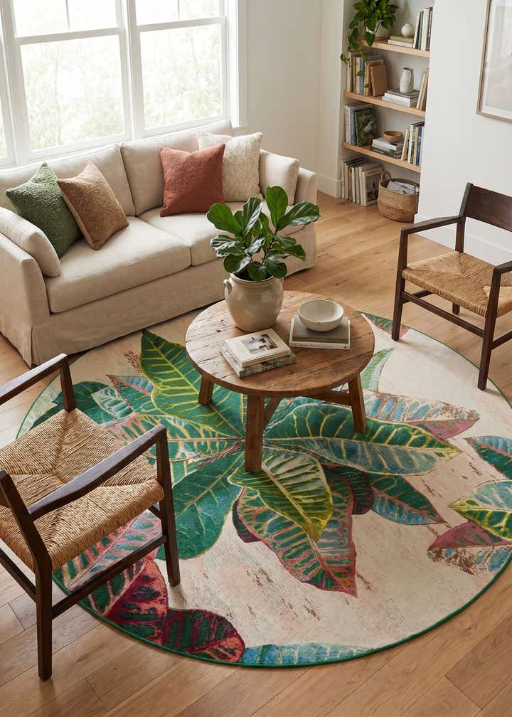 7' 10 x 7' 10 Easy-Clean Botanical Indoor / Outdoor Round Rug