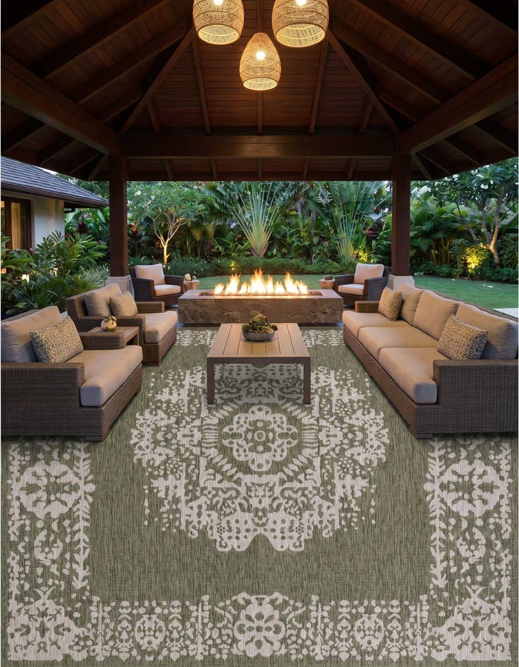 Detail image of 13' x 13' Easy-Clean Traditional Indoor / Outdoor Square Rug