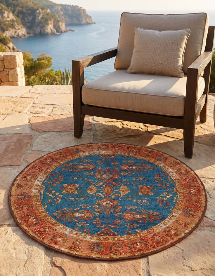 Detail image of 3' x 3' Easy-Clean Traditional Indoor / Outdoor Round Rug