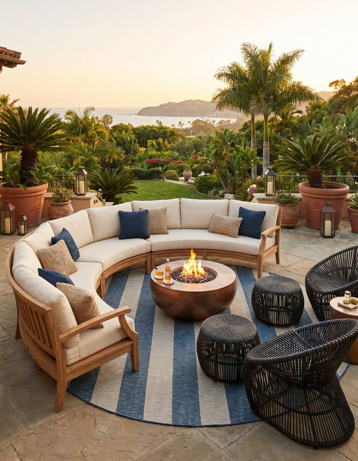 Detail image of 13' x 13' Easy-Clean Striped Indoor / Outdoor Round Rug