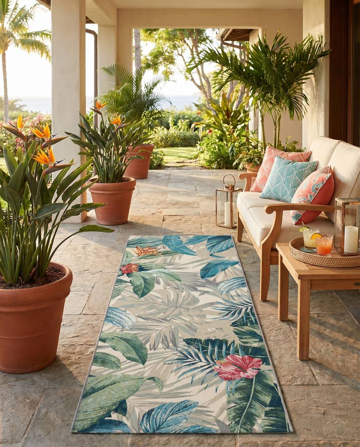 Detail image of 2' 7 x 7' Easy-Clean Botanical Indoor / Outdoor Runner Rug