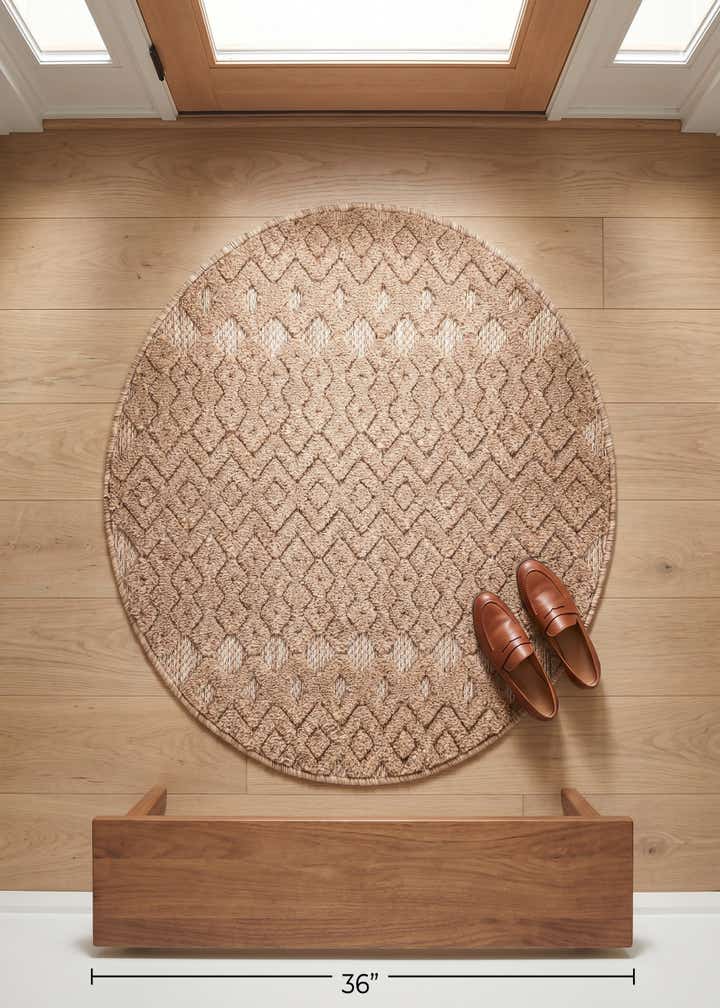 3' x 3' Easy-Clean Trellis Textured Indoor / Outdoor Round Rug